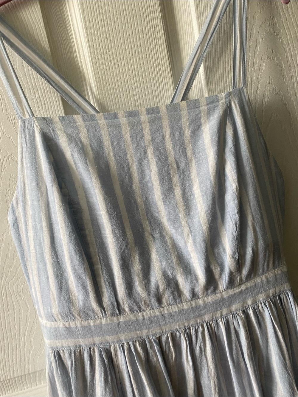 Urban Outfitters Sky Blue Striped Dress with Floral Embroidered Pockets - Picture 6 of 9